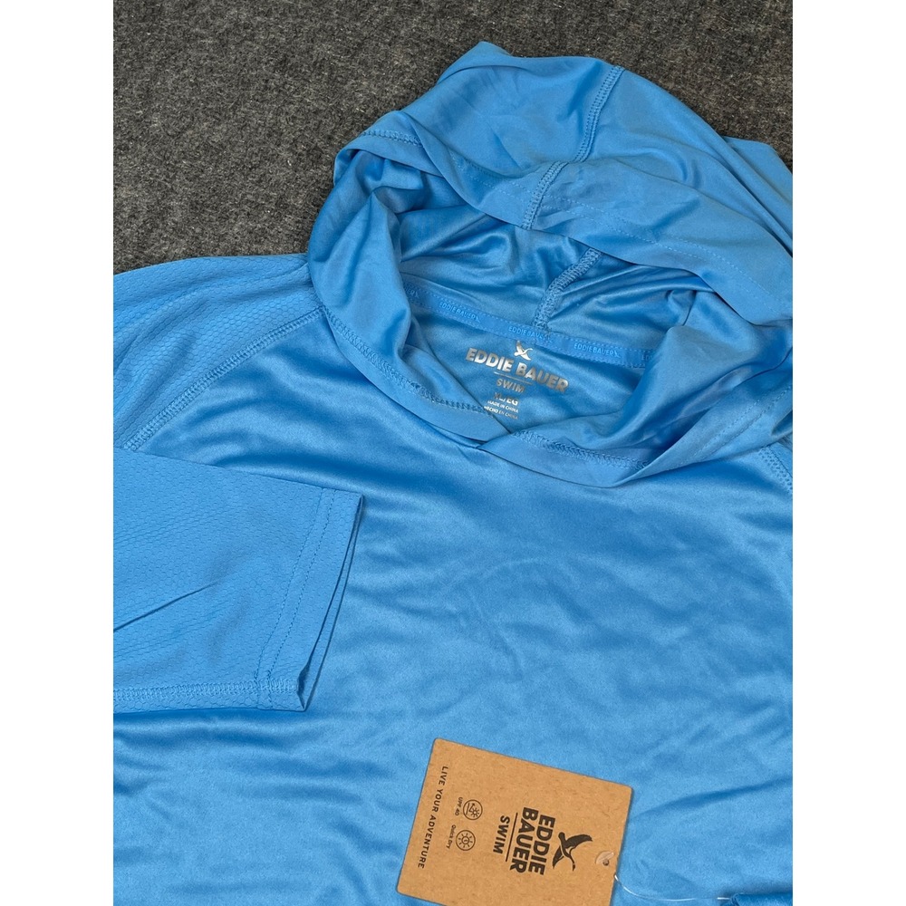 Eddie Bauer Swim Mens XL Island Blue Hooded Long Sleeve UPF 40‎ Rash Guard